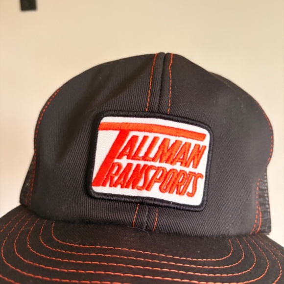 Vintage TALLMAN TRANSPORTS Trucker hat Mesh Orange Black Victory Caps - Picture 2 of 8